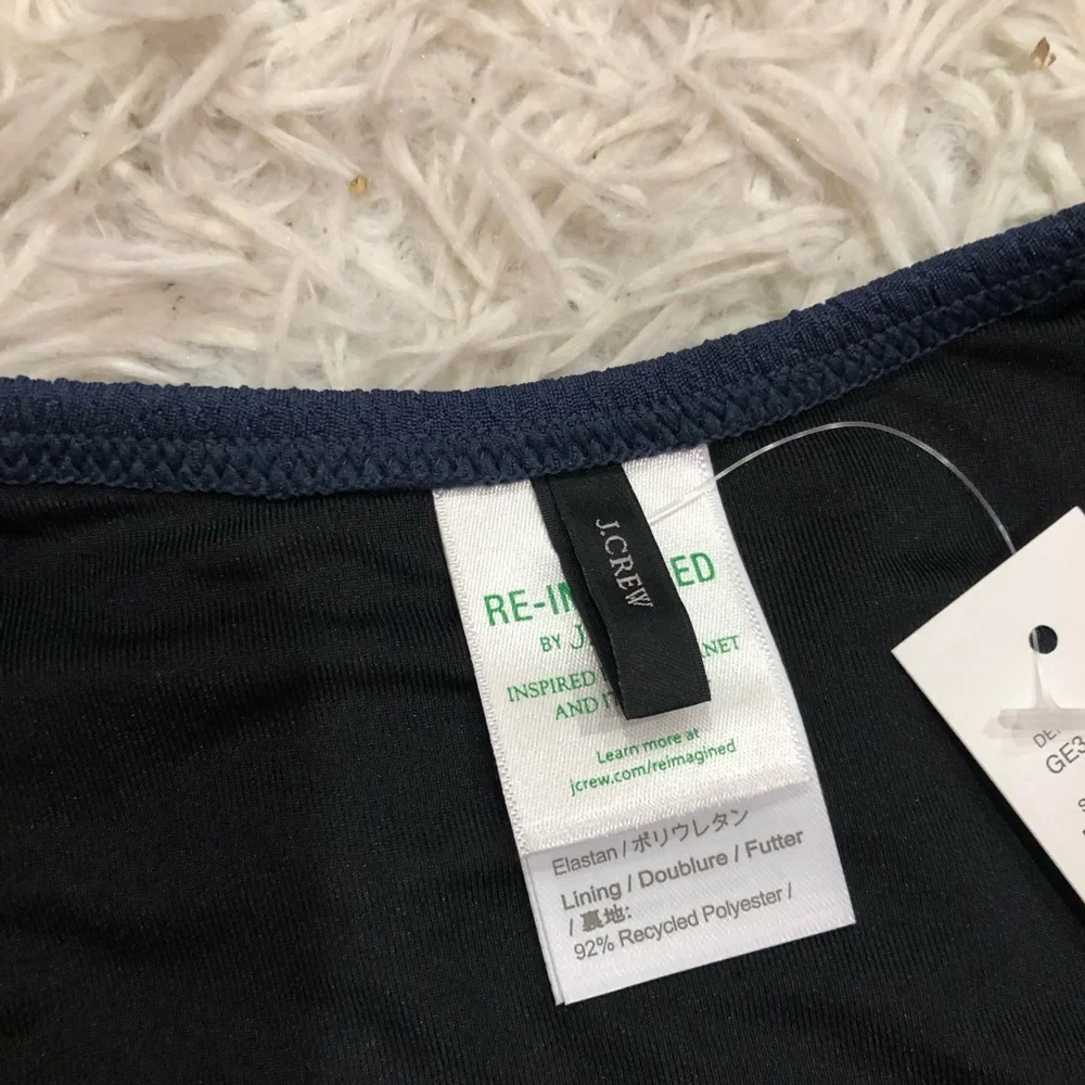 J Crew‎ Textured Curved Waist Cheeky Bikini Bottom BC050 Navy Blue